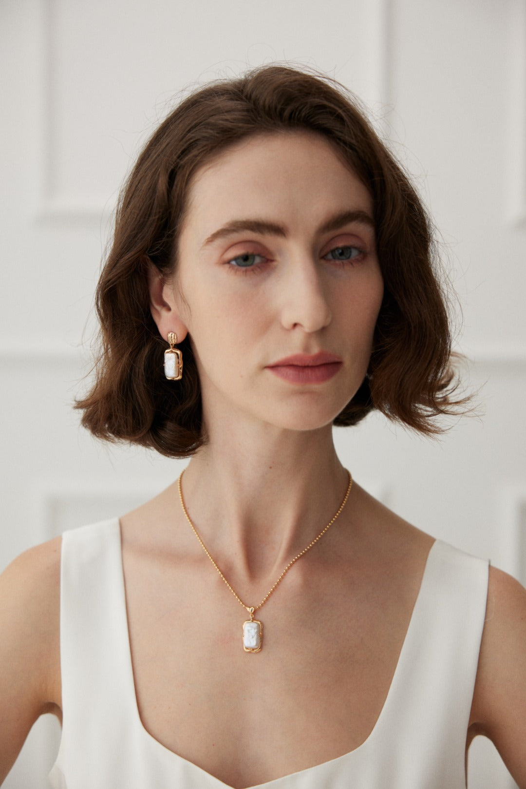 Vintage Gold Pearl Jewelry Set – S925 Sterling Silver Adjustable Necklace & Earrings