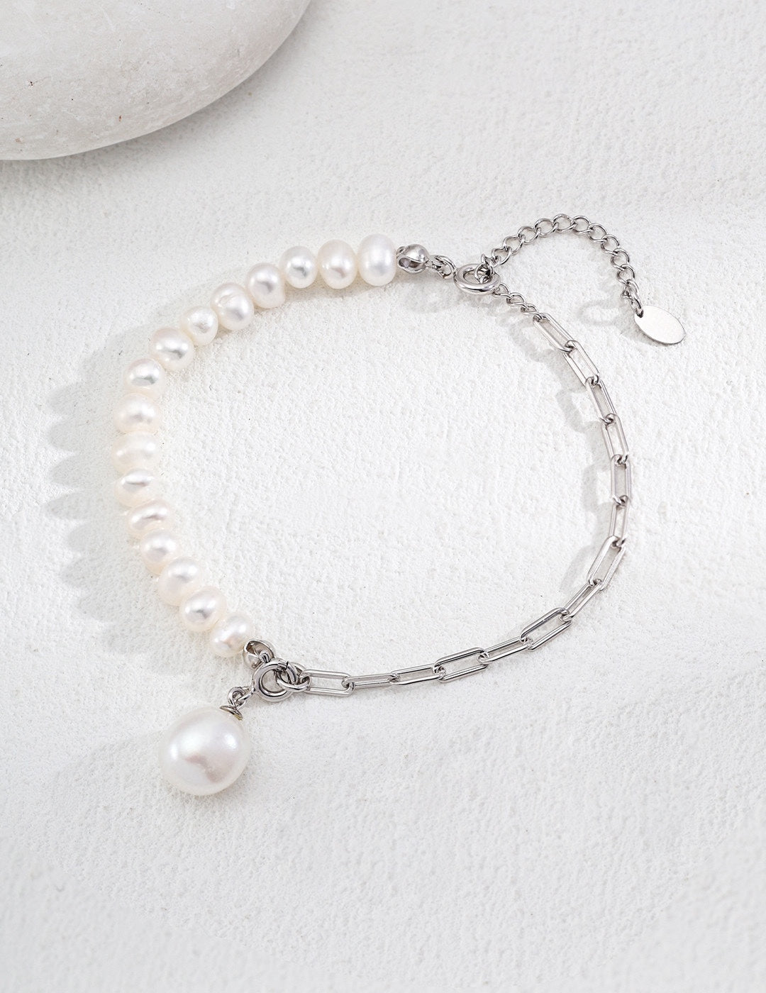 925 Sterling Silver Baroque Pearl Bracelet Adjustable
