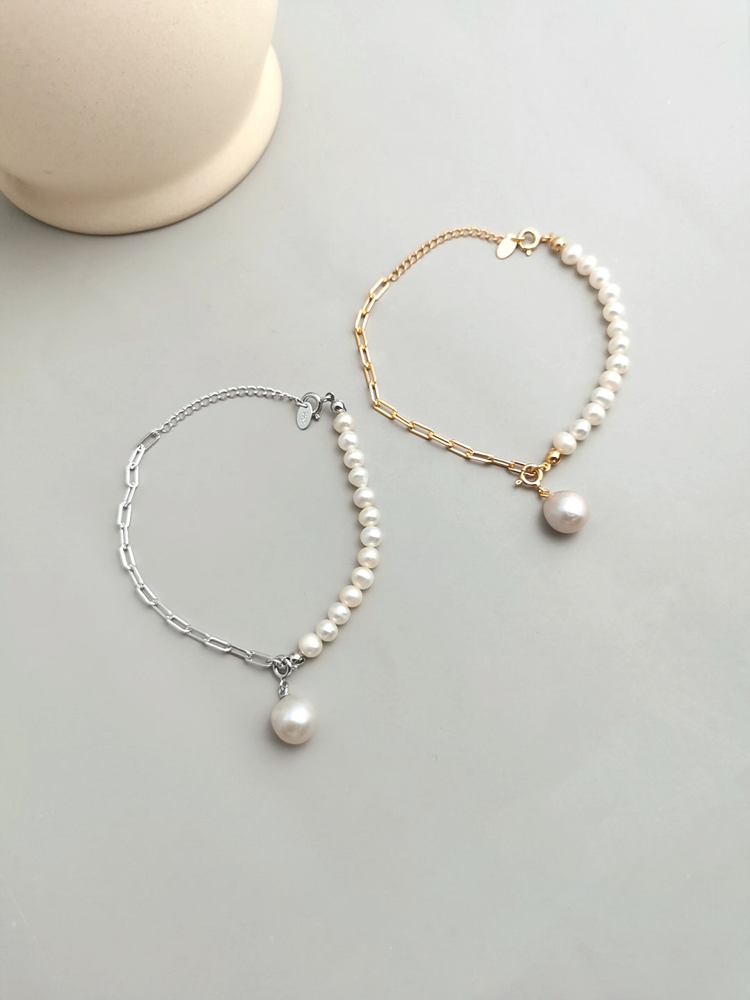 925 Sterling Silver Baroque Pearl Bracelet Adjustable
