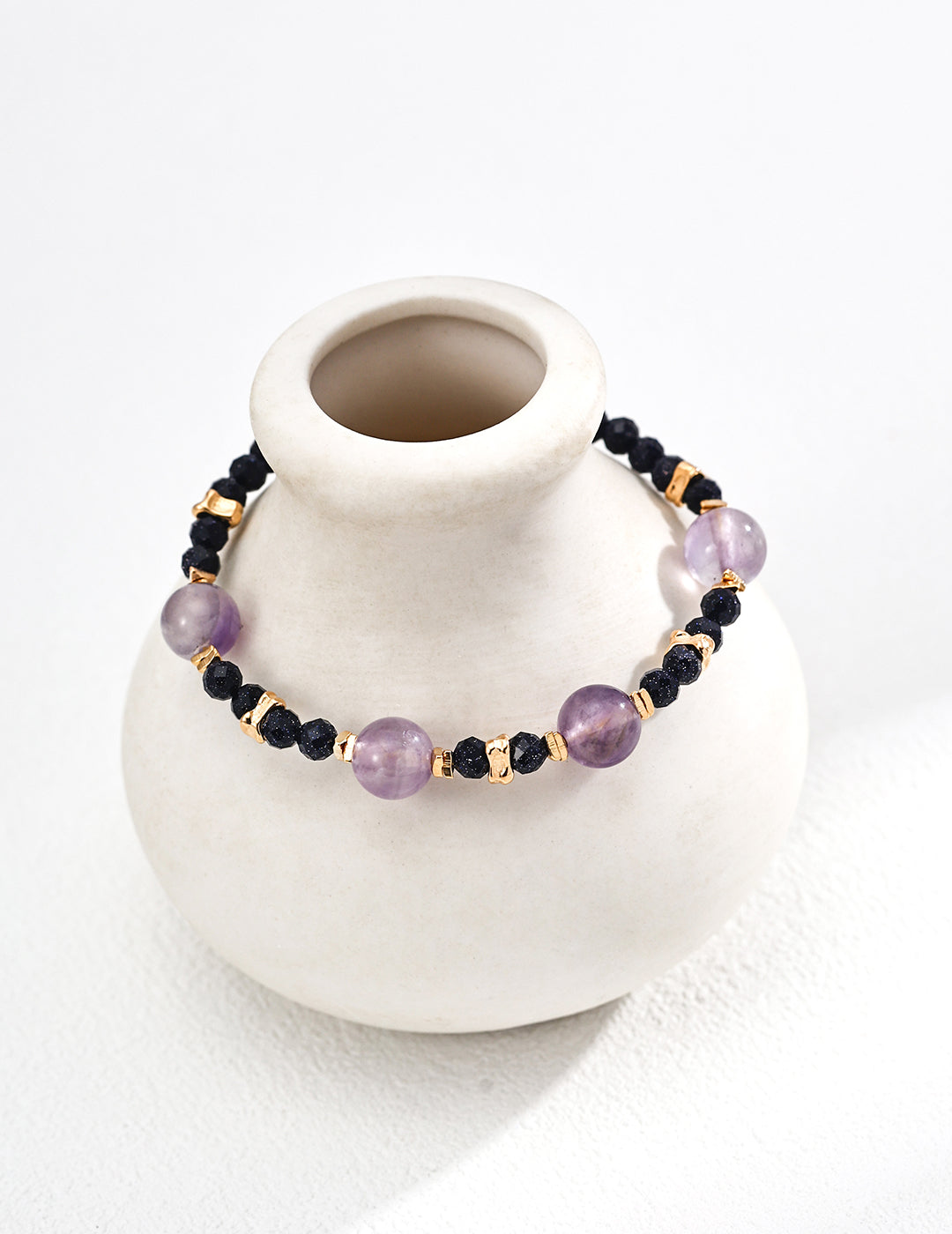 S925 Amethyst & Blue Sandstone Bracelet Adjustable Silver Chain