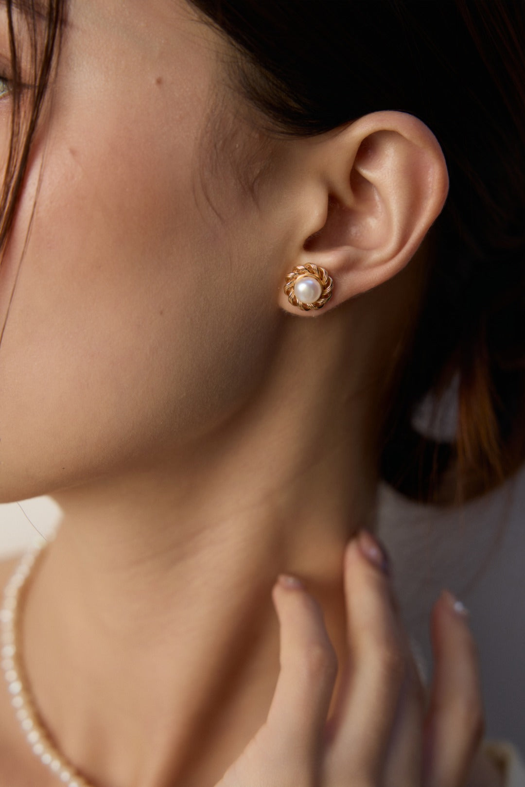 Vintage Gold S925 Sterling Silver Pearl Stud Earrings