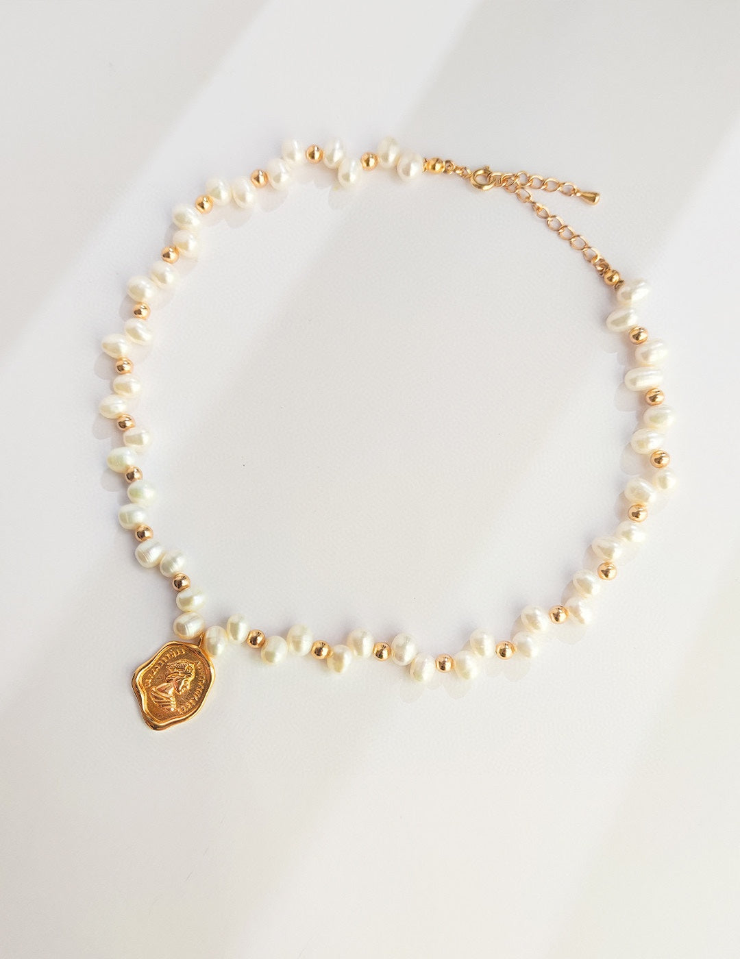 Vintage Gold S925 Sterling Silver Natural Pearl Pendant Necklace Adjustable