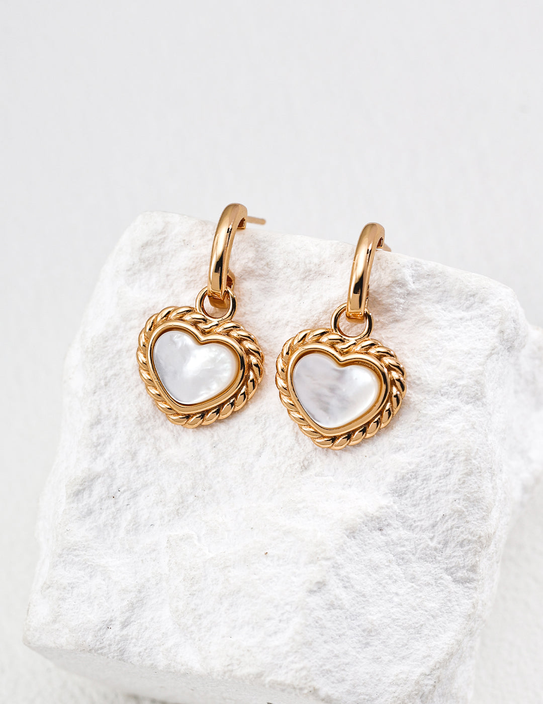 Vintage S925 Sterling Silver Mother-of-Pearl Heart Drop Earrings