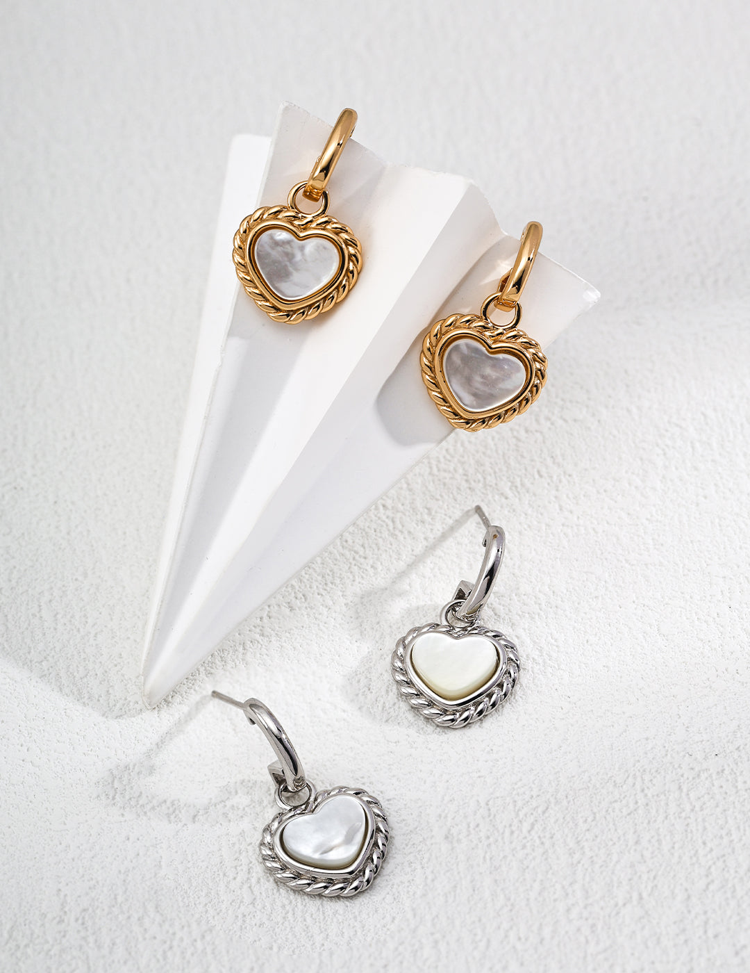 Vintage S925 Sterling Silver Mother-of-Pearl Heart Drop Earrings