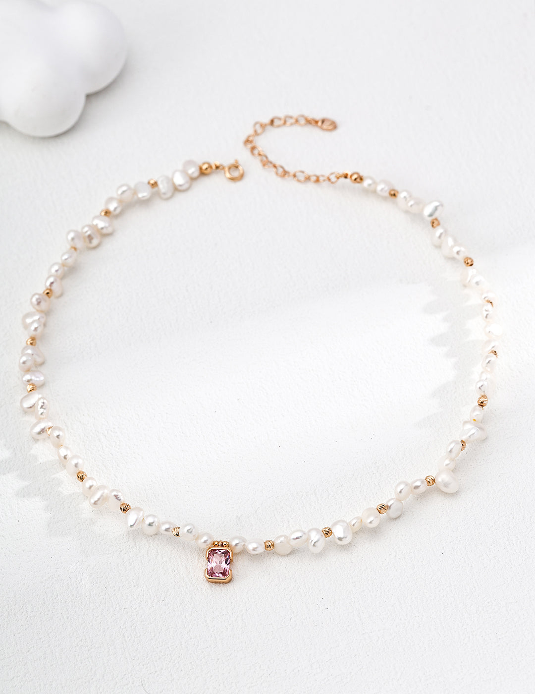 S925 Silver Natural Freshwater Pearl Necklace with Vintage Gold Accents