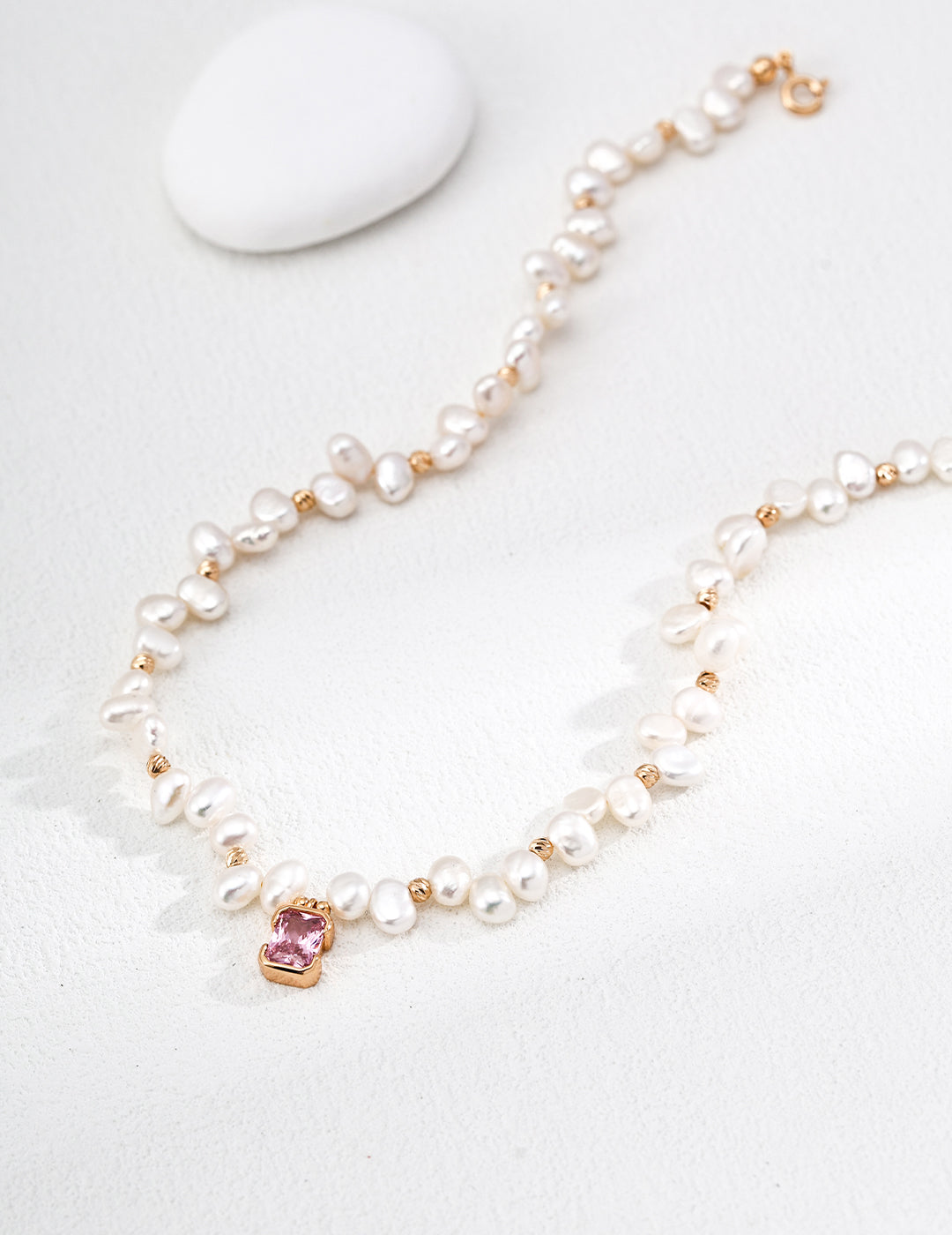 S925 Silver Natural Freshwater Pearl Necklace with Vintage Gold Accents
