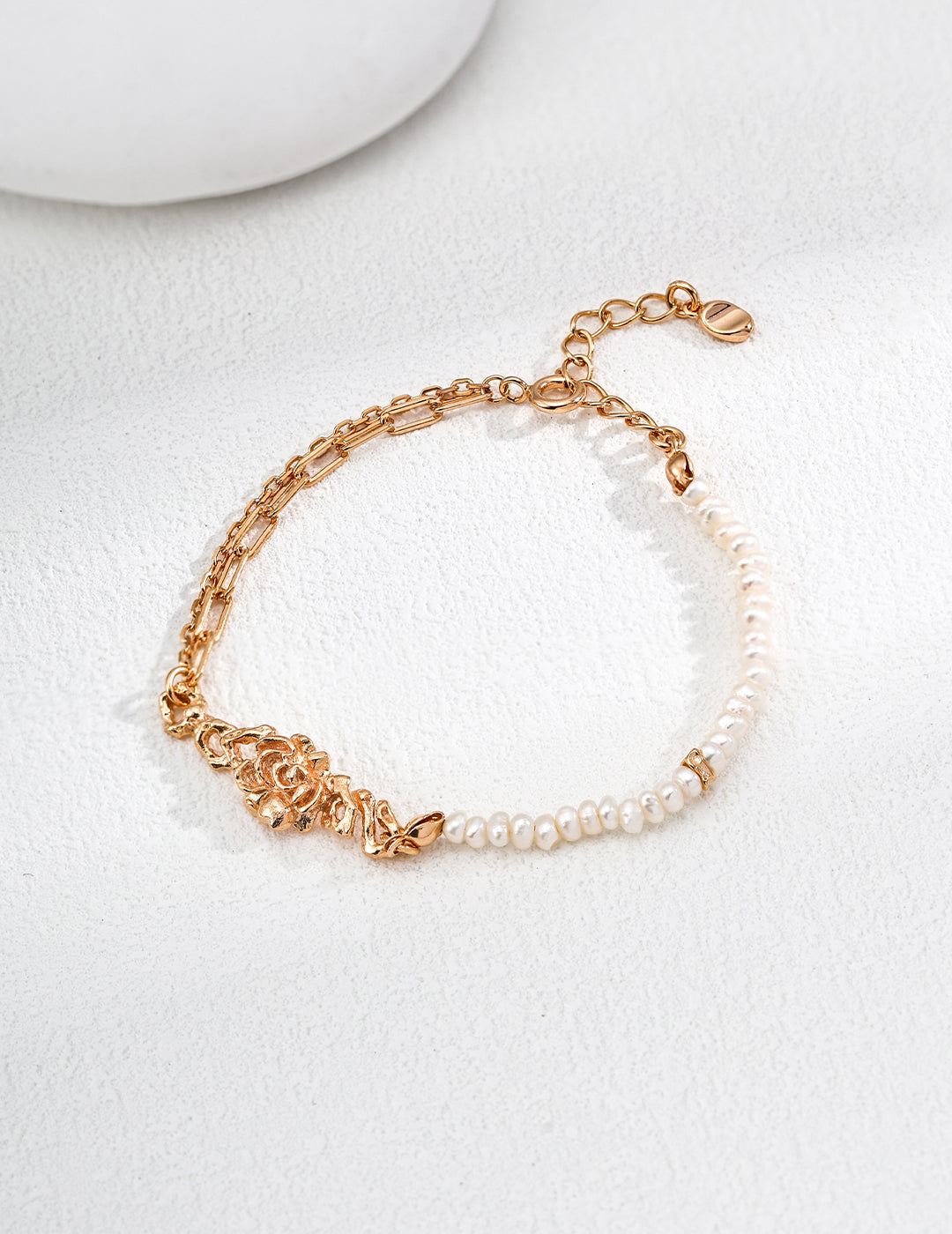 Vintage Pearl Rose Bracelet 925 Silver Adjustable