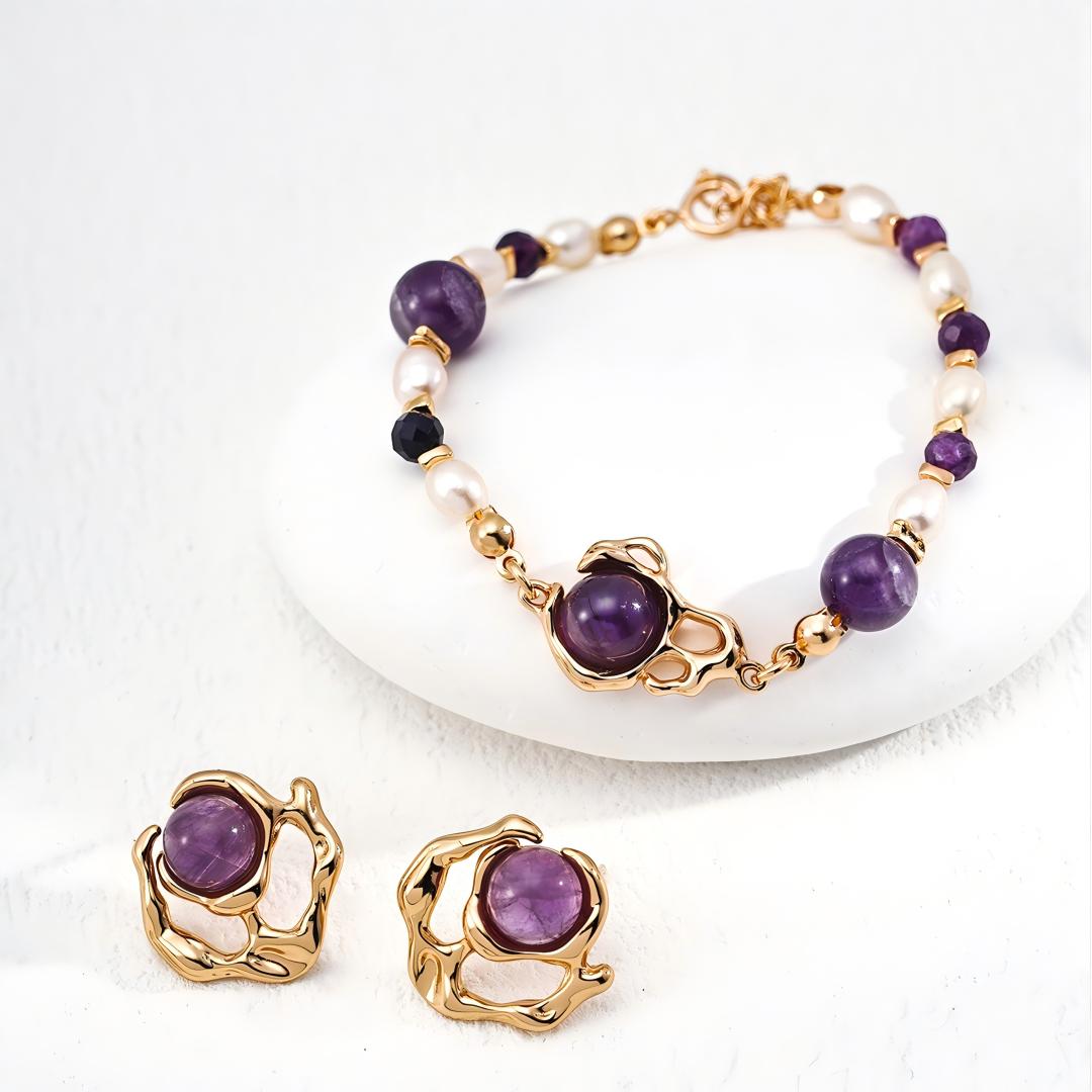 Amethyst Bracelet & Earrings Set 925 Sterling Silver